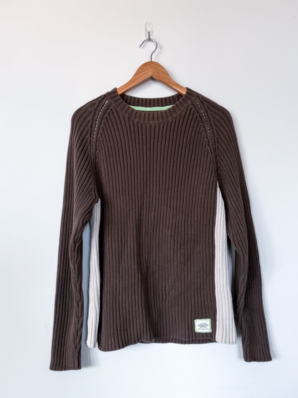 Vintage VTG Guess Chocolate Brown Side Stripe Knit Crewneck Sweater Y2K Thick